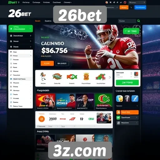 Interface e navegação do site 26bet